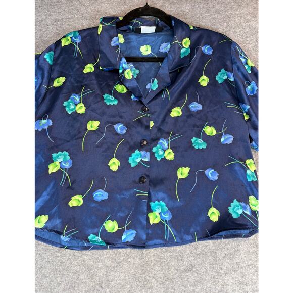 No Boundaries Sleep Shirt Womens Large Blue Floral AOP Button Up Loungewear - Picture 4 of 7